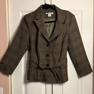 “Nygård Collection Brown Plaid Belted Blazer Jacket Size 8